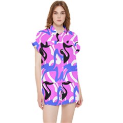 Swirl Pink White Blue Black Chiffon Lounge Set by Cemarart