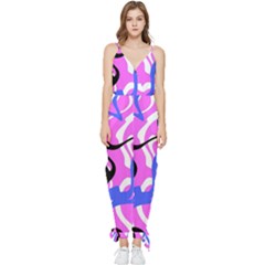 Swirl Pink White Blue Black Sleeveless Tie Ankle Chiffon Jumpsuit by Cemarart