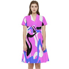 Swirl Pink White Blue Black Short Sleeve Waist Detail Dress by Cemarart