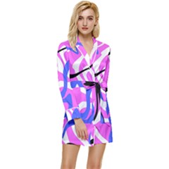 Swirl Pink White Blue Black Long Sleeve Satin Robe by Cemarart