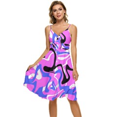 Swirl Pink White Blue Black Sleeveless Tie Front Chiffon Dress by Cemarart