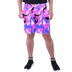 Swirl Pink White Blue Black Men s Pocket Shorts by Cemarart