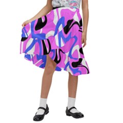 Swirl Pink White Blue Black Kids  Ruffle Flared Wrap Midi Skirt by Cemarart