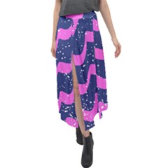 Texture Watercolour Liquify Velour Split Maxi Skirt by Cemarart