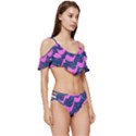 Texture Watercolour Liquify Ruffle Edge Tie Up Bikini Set	 View3