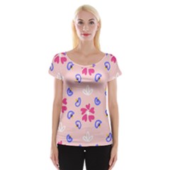 Flower Heart Print Pattern Pink Cap Sleeve Top by Cemarart