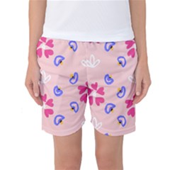 Flower Heart Print Pattern Pink Women s Basketball Shorts