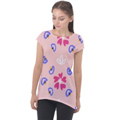 Flower Heart Print Pattern Pink Cap Sleeve High Low Top by Cemarart