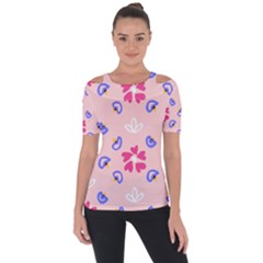 Flower Heart Print Pattern Pink Shoulder Cut Out Short Sleeve Top by Cemarart