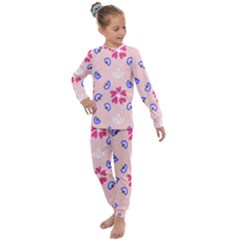 Flower Heart Print Pattern Pink Kids  Long Sleeve Set 