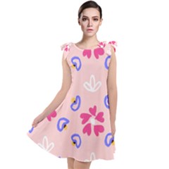 Flower Heart Print Pattern Pink Tie Up Tunic Dress by Cemarart