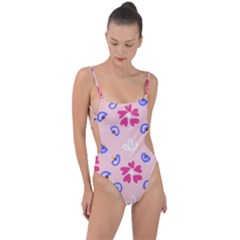 Flower Heart Print Pattern Pink Tie Strap One Piece Swimsuit by Cemarart