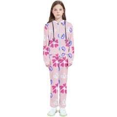 Flower Heart Print Pattern Pink Kids  Tracksuit