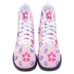 Flower Heart Print Pattern Pink Kid s High-top Canvas Sneakers