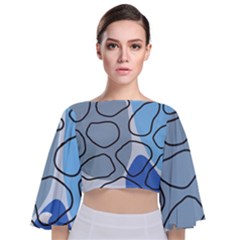 Boho Blue Deep Blue Artwork Tie Back Butterfly Sleeve Chiffon Top by Cemarart