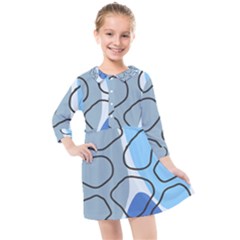 Boho Blue Deep Blue Artwork Kids  Quarter Sleeve Shirt Dress by Cemarart