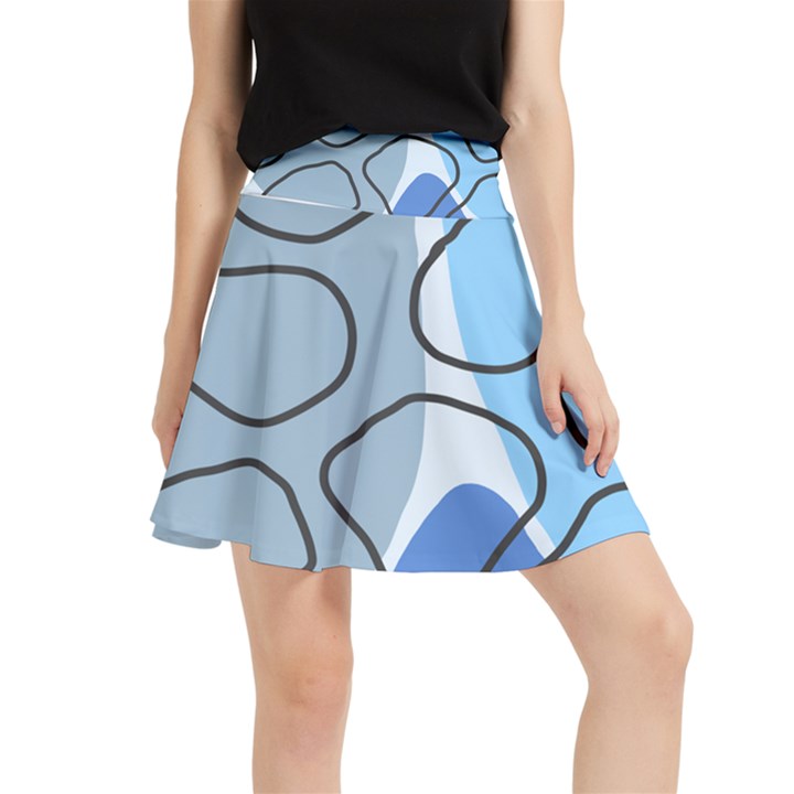 Boho Blue Deep Blue Artwork Waistband Skirt