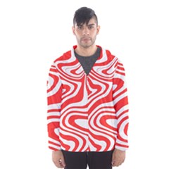 Red White Background Swirl Playful Men s Hooded Windbreaker by Cemarart