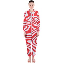 Red White Background Swirl Playful Hooded Jumpsuit (ladies) by Cemarart