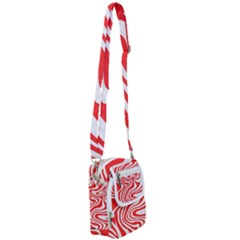 Red White Background Swirl Playful Shoulder Strap Belt Bag by Cemarart