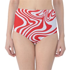 Red White Background Swirl Playful Classic High-waist Bikini Bottoms by Cemarart