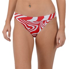 Red White Background Swirl Playful Band Bikini Bottoms by Cemarart