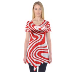 Red White Background Swirl Playful Short Sleeve Tunic  by Cemarart