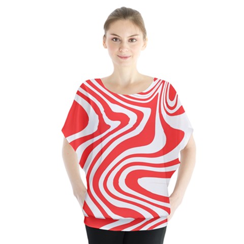 Red White Background Swirl Playful Batwing Chiffon Blouse by Cemarart