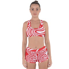 Red White Background Swirl Playful Racerback Boyleg Bikini Set by Cemarart