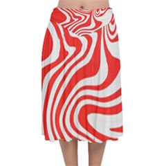 Red White Background Swirl Playful Velvet Flared Midi Skirt by Cemarart