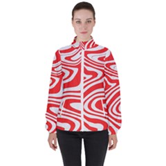 Red White Background Swirl Playful Women s High Neck Windbreaker by Cemarart