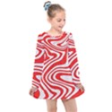 Red White Background Swirl Playful Kids  Long Sleeve Dress View1