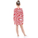 Red White Background Swirl Playful Kids  Long Sleeve Dress View2