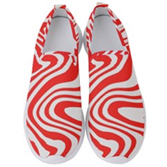 Red White Background Swirl Playful Men s Slip On Sneakers by Cemarart