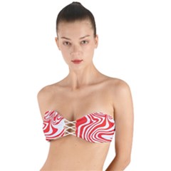 Red White Background Swirl Playful Twist Bandeau Bikini Top by Cemarart