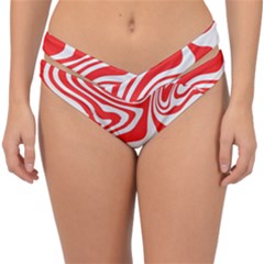 Red White Background Swirl Playful Double Strap Halter Bikini Bottoms by Cemarart