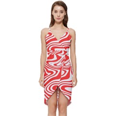 Red White Background Swirl Playful Wrap Frill Dress by Cemarart