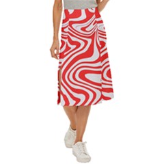 Red White Background Swirl Playful Midi Panel Skirt