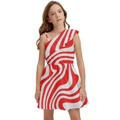 Red White Background Swirl Playful Kids  One Shoulder Party Dress by Cemarart