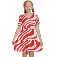 Red White Background Swirl Playful Kids  Short Sleeve Tiered Mini Dress by Cemarart