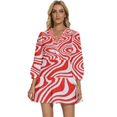 Red White Background Swirl Playful V-neck Placket Mini Dress by Cemarart