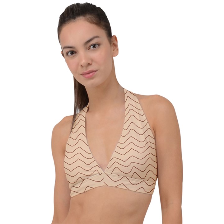 Background Wavy Zig Zag Lines Halter Plunge Bikini Top