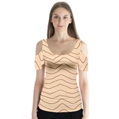 Background Wavy Zig Zag Lines Butterfly Sleeve Cutout T-shirt 