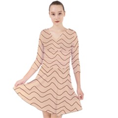 Background Wavy Zig Zag Lines Quarter Sleeve Front Wrap Dress