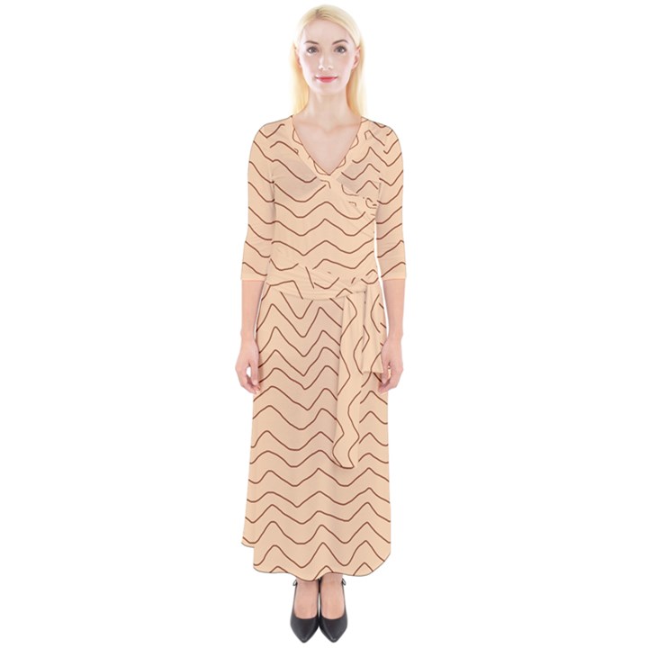 Background Wavy Zig Zag Lines Quarter Sleeve Wrap Maxi Dress