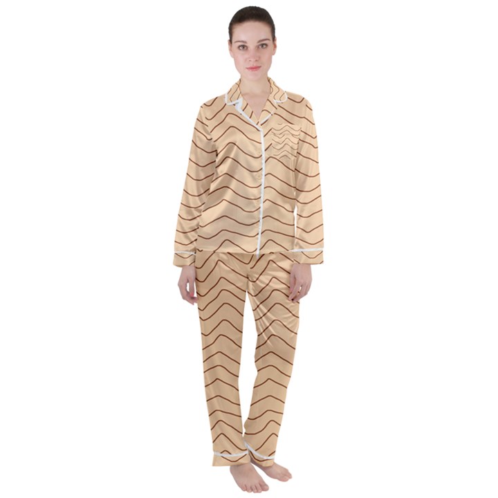 Background Wavy Zig Zag Lines Women s Long Sleeve Satin Pajamas Set	