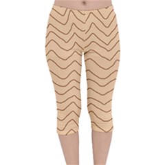 Background Wavy Zig Zag Lines Velvet Capri Leggings  by Cemarart