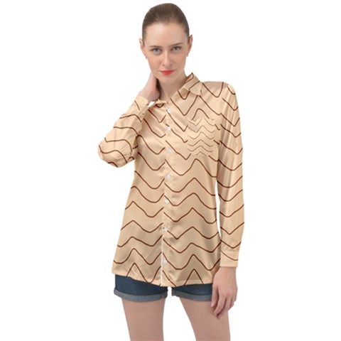 Background Wavy Zig Zag Lines Long Sleeve Satin Shirt by Cemarart