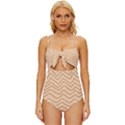 Background Wavy Zig Zag Lines Knot Front One-Piece Swimsuit View1