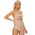 Background Wavy Zig Zag Lines Knot Front One-Piece Swimsuit View3